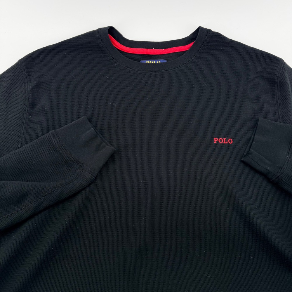Polo Ralph Lauren Waffle Knit Thermal Sleepwear Shirt 2XL Black Red Logo